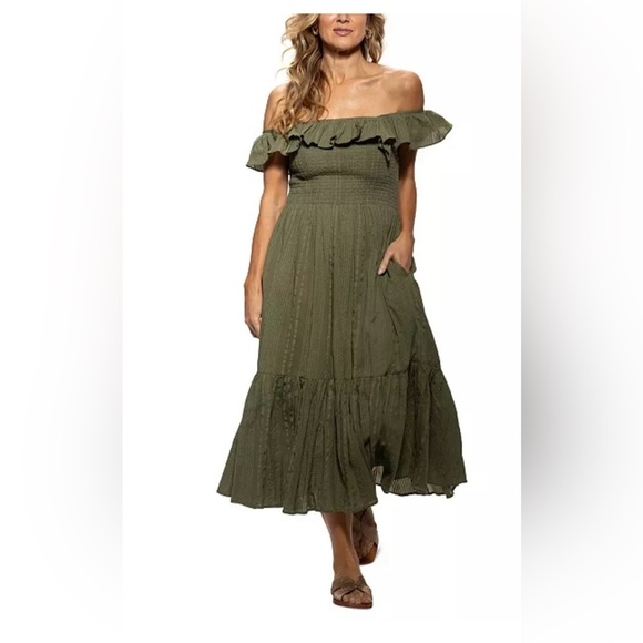 Dotti Other - Dotti Green Ruffled Tiered One Shoulder Coverup